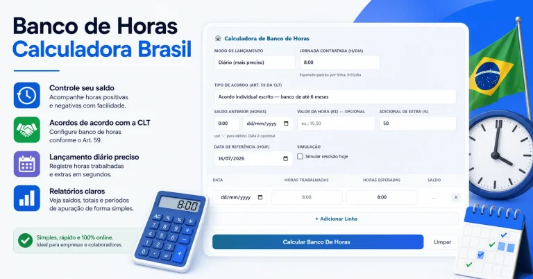Banco de Horas Calculadora Brasil